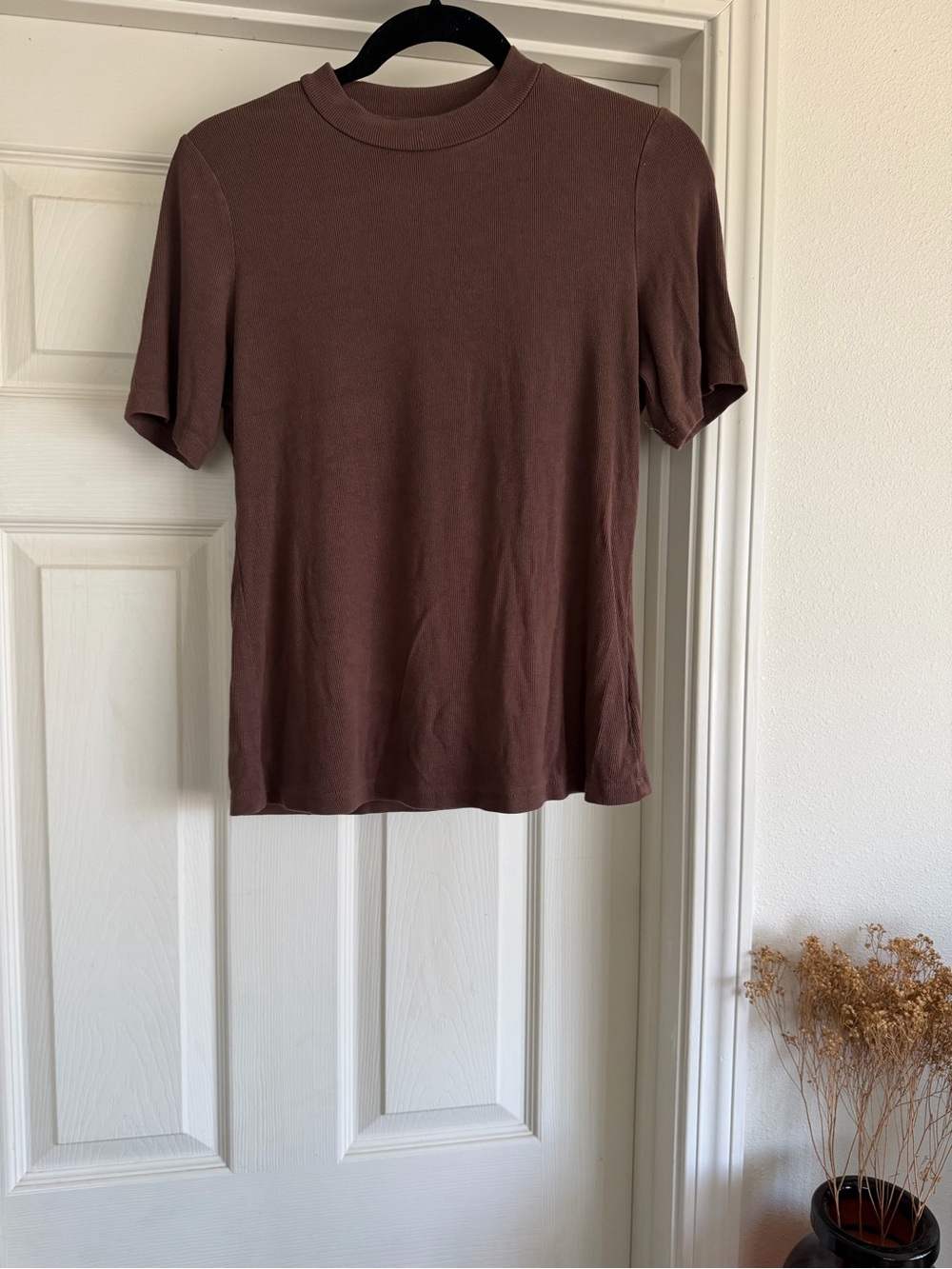 SHEIN Mauve Brown Ribbed Short Sleeve Tee